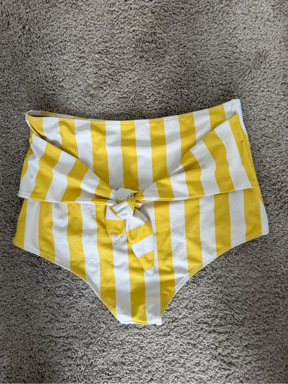 Kortni Jeane Yellow and White Striped High-Waist Swim Bottoms